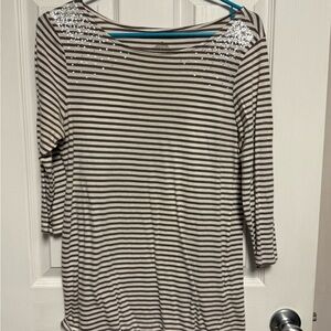 Banana Republic Brown and White Striped Top with Sequins